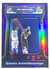 2020-21 Panini Donruss Optic Purple Prizm Air Defense #1 Giannis Antetokounmpo
